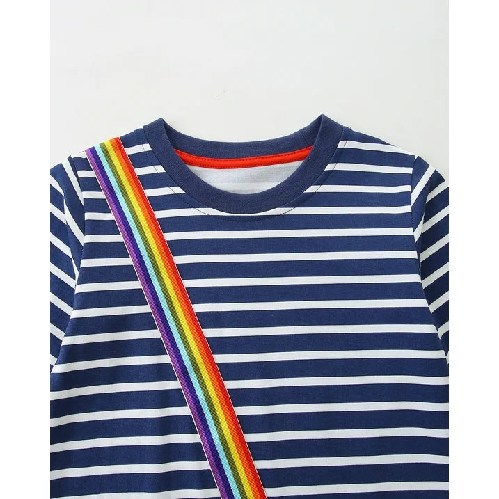 HILEELANG 100% Cotton Girls Long Sleeve Dress with NavyUnicorn ,NavyStripeDog,StripeStrawberry and FloralPumpkin – Ages