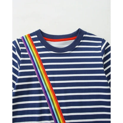 HILEELANG 100% Cotton Girls Long Sleeve Dress with NavyUnicorn ,NavyStripeDog,StripeStrawberry and FloralPumpkin – Ages