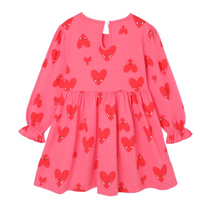 HILEELANG Toddler Girls Cotton Dress 2-7T, 100% Soft Cotton, Long Sleeve Cute Heart Print Casual Princess Outfit