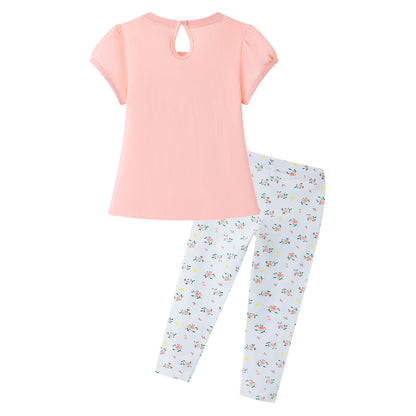 HILEELANG Toddler Girl Easter T-Shirt Leggings Outfit Set Summer Cotton Pink White Bunny Rabbit Ruffle Short Clothing Sets