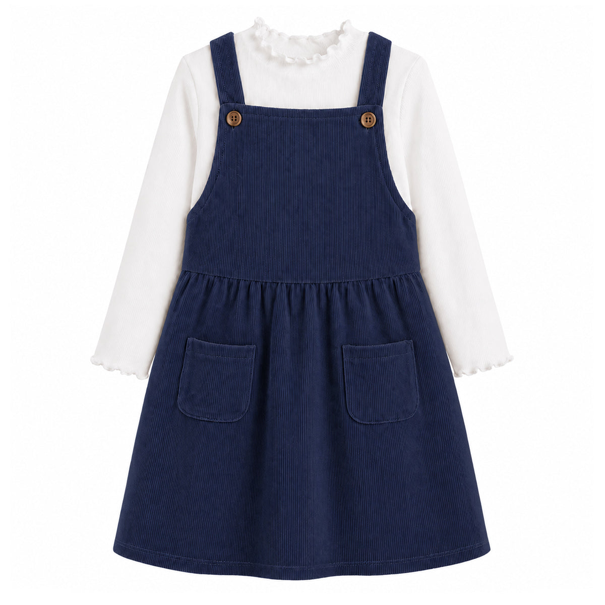 HILEELANG Little Navy Corduroy Overall Dress, Single Piece 3Y-10Y