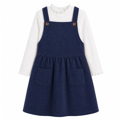 HILEELANG Little Navy Corduroy Overall Dress, Single Piece 3Y-10Y