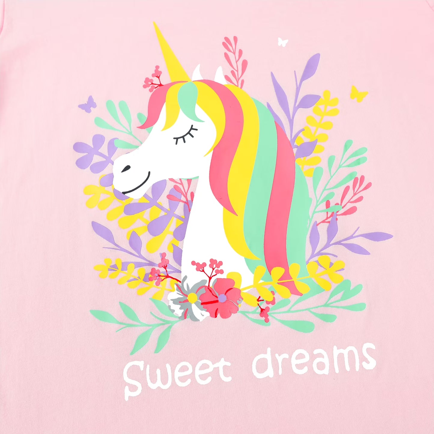 HILEELANG Little Girl Cotton Short Sleeve Tees, Unicorn Print, 3-Pack