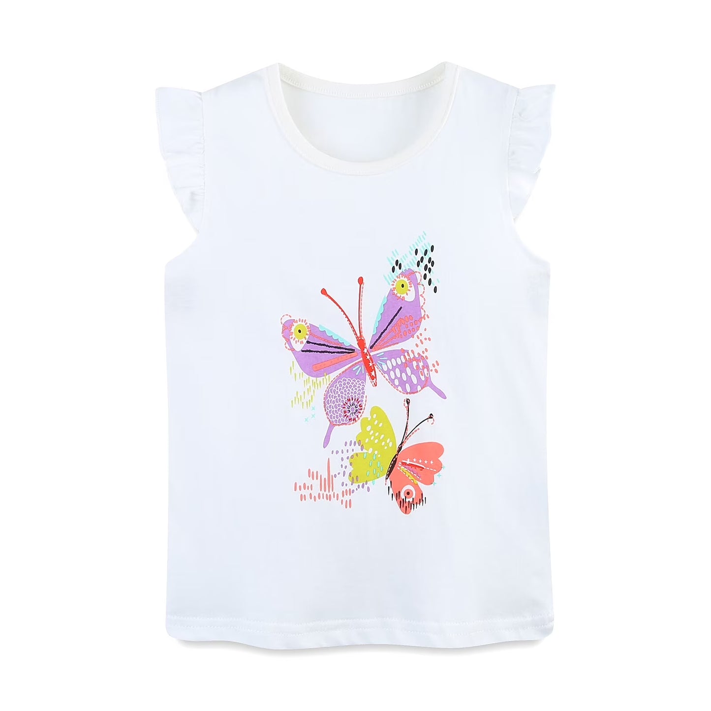 HILEELANG Toddler Girl Summer Short Clothes Sets Outfits Cotton White Butterfly Tee Shirts Shorts Playwear