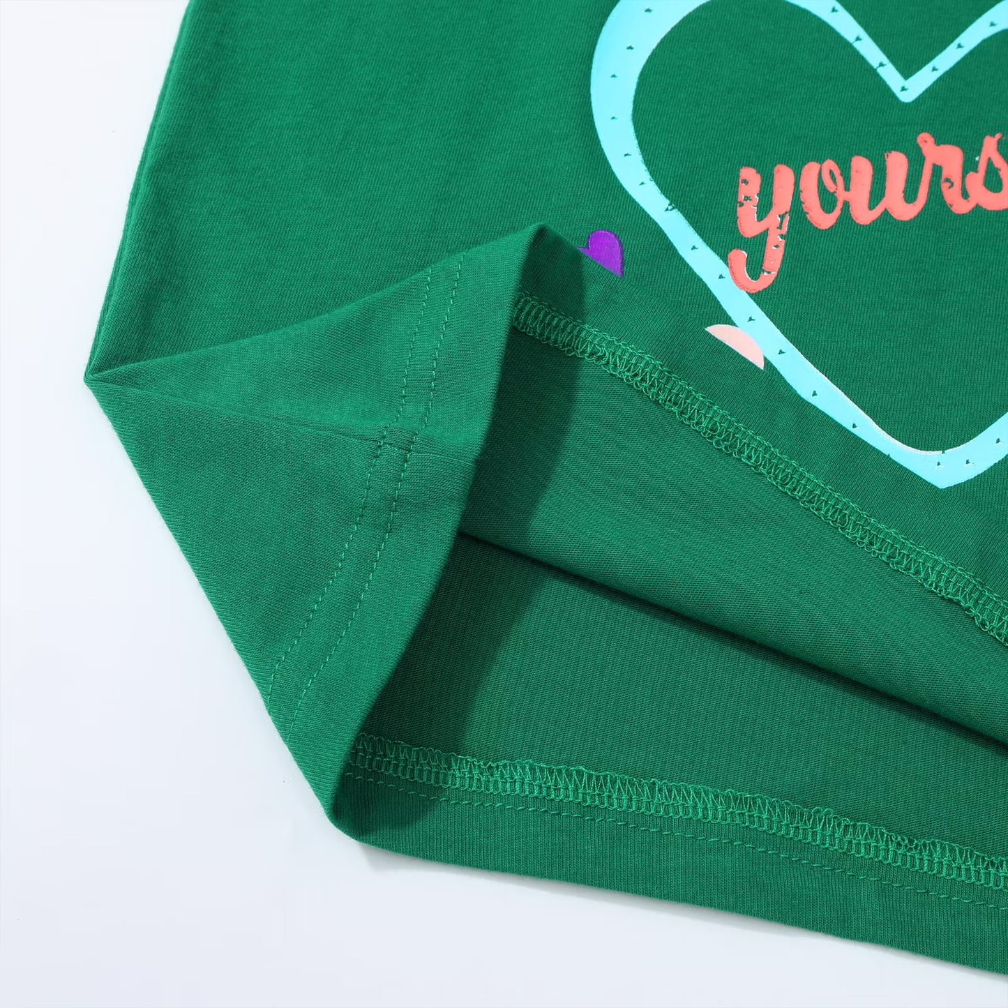 HILEELANG Little Girl Short Sleeve Tees Summer Pink Orange Green Heart Cotton Tops Shirts 3 Packs