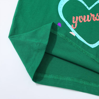 HILEELANG Little Girl Short Sleeve Tees Summer Pink Orange Green Heart Cotton Tops Shirts 3 Packs