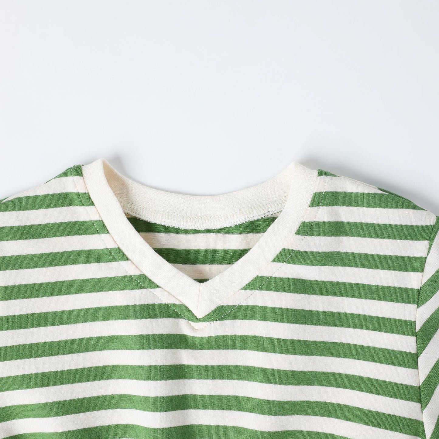 HILEELANG 4–13 Little/Big Girls Green White Stripe V-Neck Short Sleeve Dress with Waist Tie