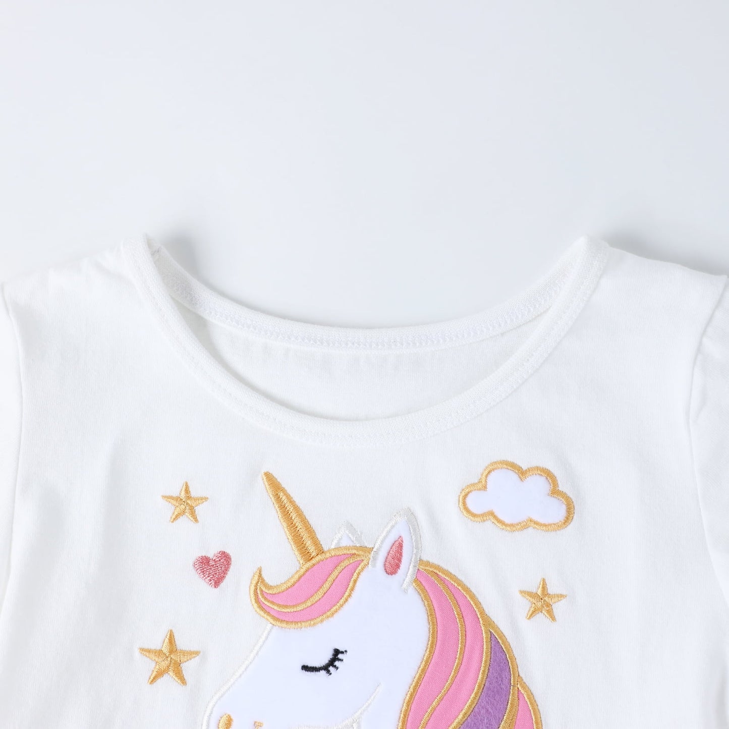 HILEELANG 2-7T Toddler Girls Unicorn Tulle Dress Short Sleeve Cotton Top with Pink Mesh Skirt 2T