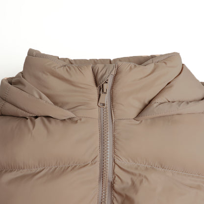 HILEELANG 6-16Y Girls Beige Outerwear Coat, Hooded Short Puffer Jacket for Winter