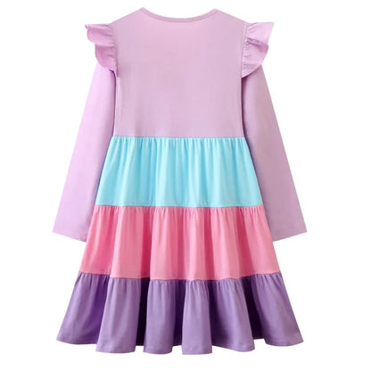 HILEELANG Toddler Girl Long Sleeve Dress Ruffle Solid Color Cotton Casual Tiered Pleated Twirly Dress