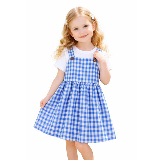 HILEELANG 2-7T Toddler/Little Girls Navy Gingham 100% Cotton Dress