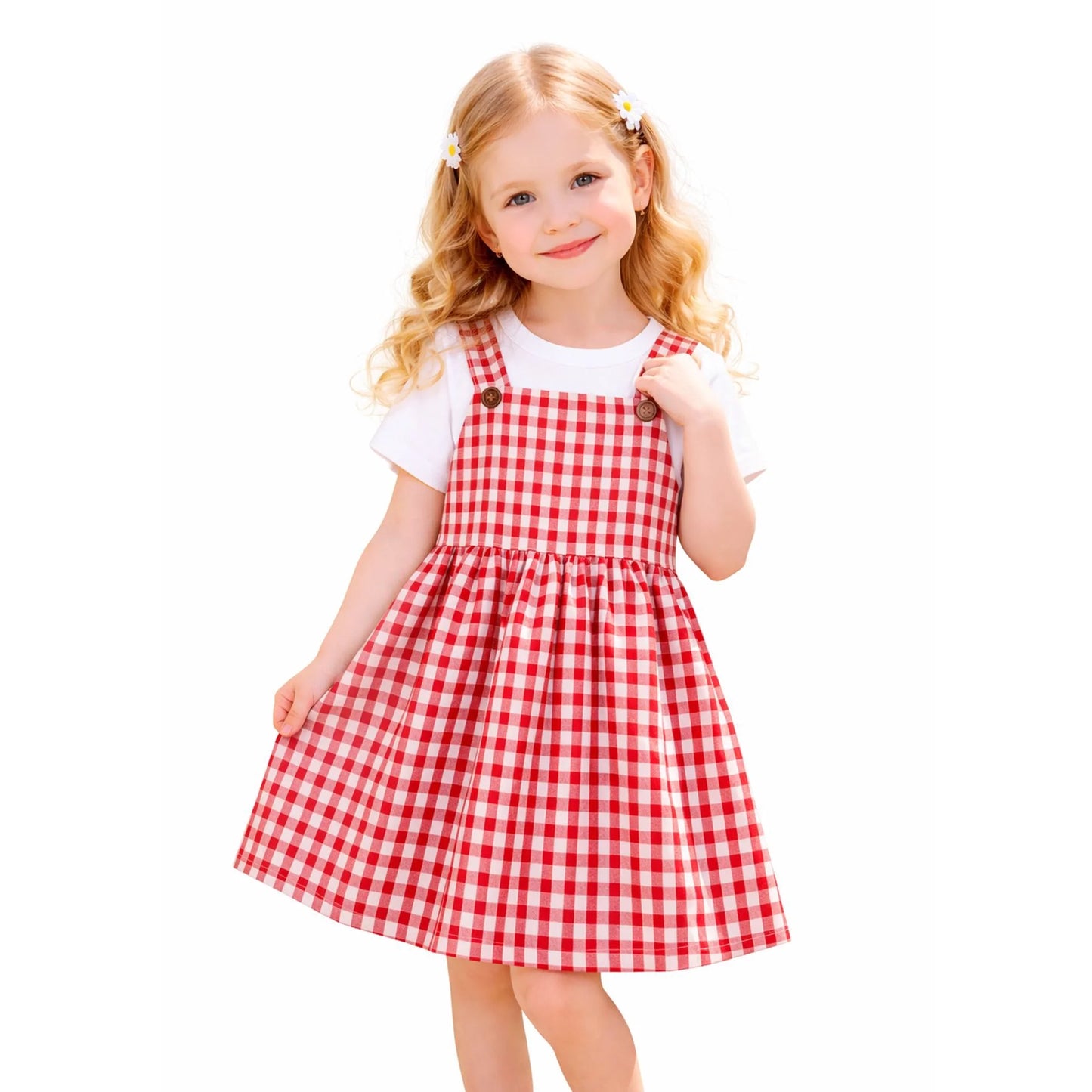 HILEELANG 2-7T Toddler/Little Girls Red Gingham 100% Cotton Dress