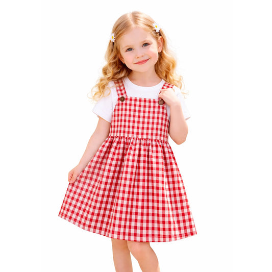 HILEELANG 2-7T Toddler/Little Girls Red Gingham 100% Cotton Dress