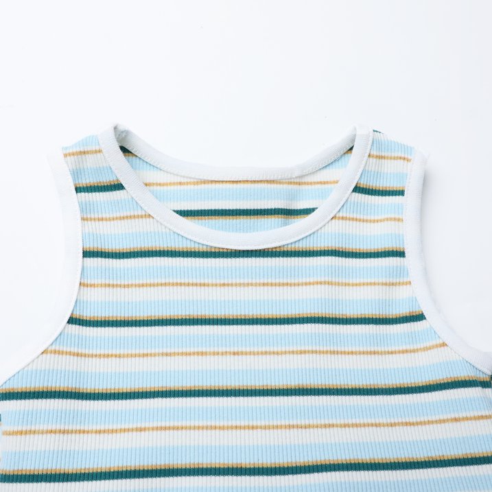 HILEELANG 2-7T Toddler Little Girls Rainbow Striped Ribbed Tulle Dress, Sky Blue Sleeveless Casual Sundress
