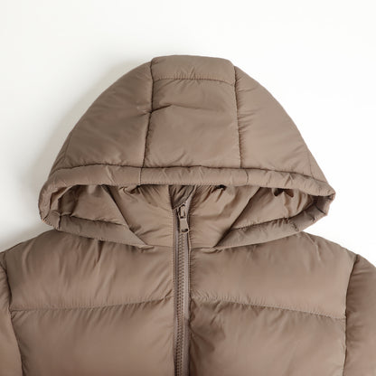 HILEELANG 6-16Y Girls Beige Outerwear Coat, Hooded Short Puffer Jacket for Winter