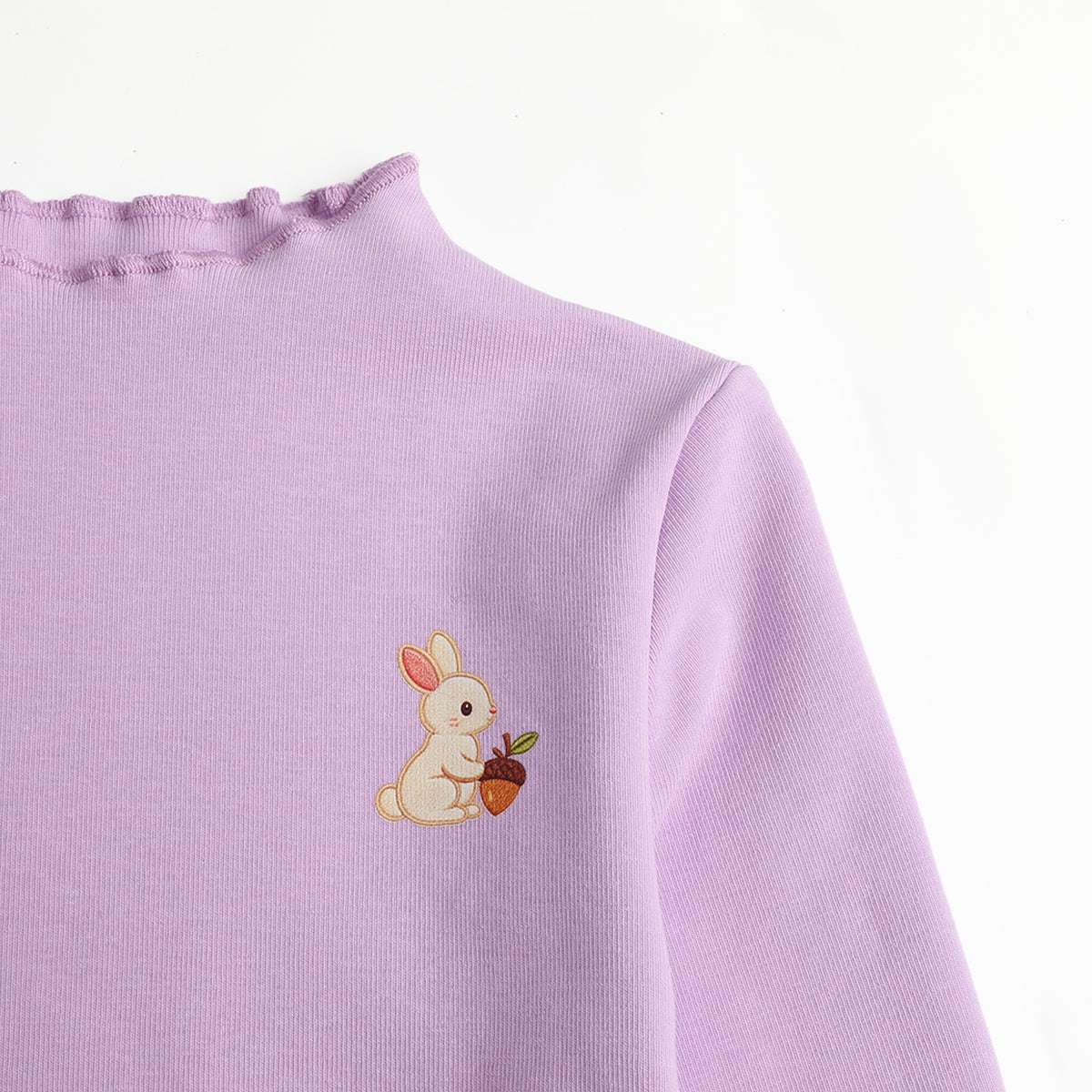 HILEELANG Toddler Girls Long Sleeve T-Shirts 2-Pack, Ruffle Trim Deer Embroidery, Ivory and Lavender