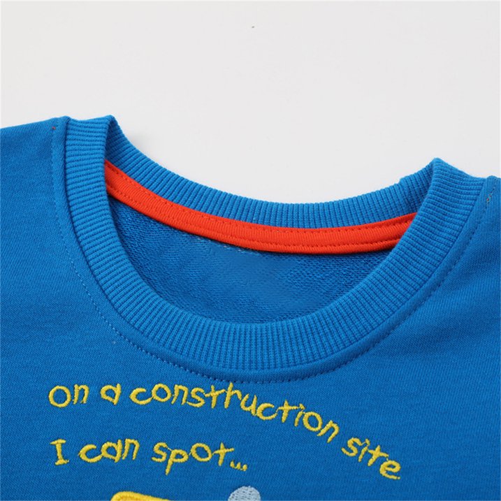 HILEELANG Toddler Boy Sweatshirts Royal Blue Excavator Applique Crewneck Pullover Cotton Winter Top Clothes Shirts