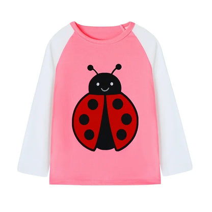 HILEELANG Toddler Girls Long Sleeve Raglan T Shirts 3 Pack – Pink Purple Butterfly, Pink White Ladybug, Pink Mint Bee – 100% Cotton Graphic Tops for Kids