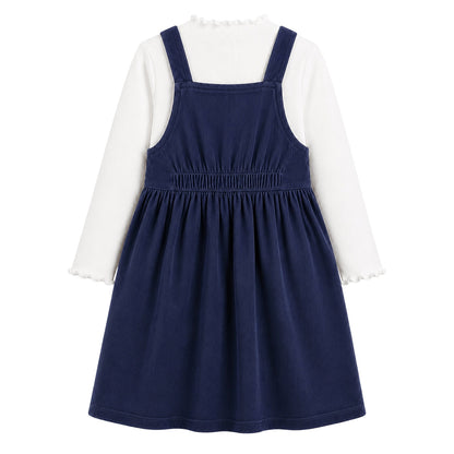 HILEELANG Little Navy Corduroy Overall Dress, Single Piece 3Y-10Y