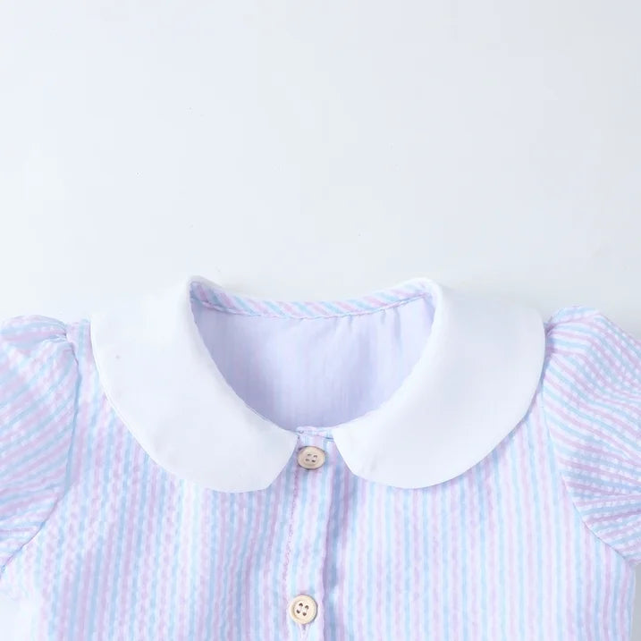 HILEELANG 2-7T Toddler/Little Girls Pastel Blue Pink Lavender Stripe 100% Cotton Dress