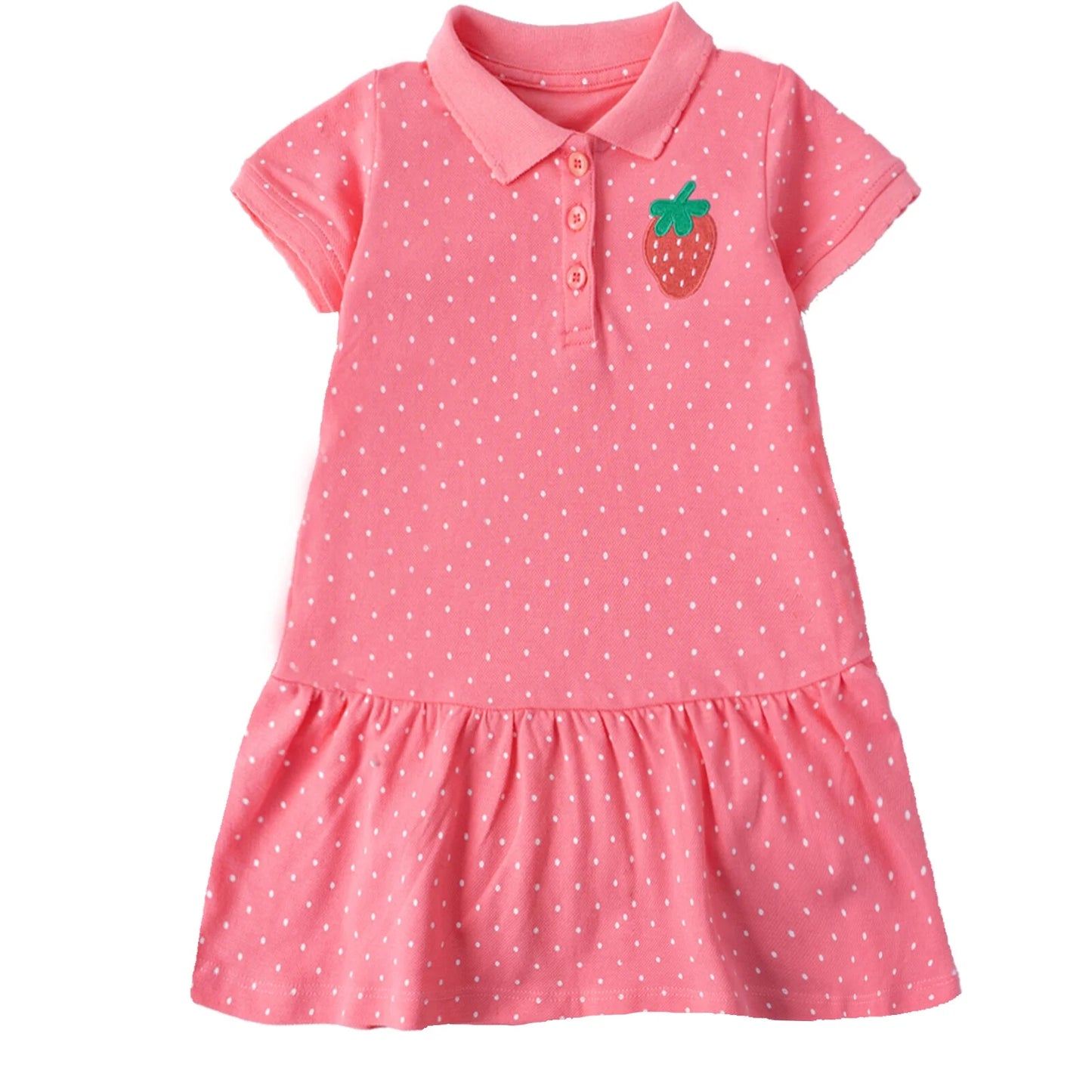HILEELANG Toddler Little Girls 2 Pack Polo Dresses, Short Sleeve Summer Play Dress Set, Strawberry and Ice Cream Prints