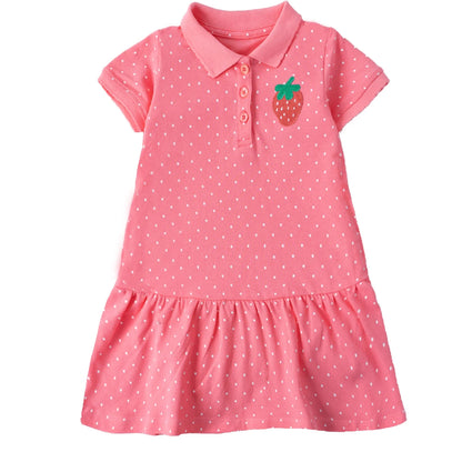 HILEELANG Toddler Little Girls 2 Pack Polo Dresses, Short Sleeve Summer Play Dress Set, Strawberry and Ice Cream Prints