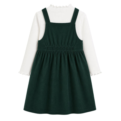 HILEELANG Little Dark Green Corduroy Overall Dress, Single Piece 3Y-10Y
