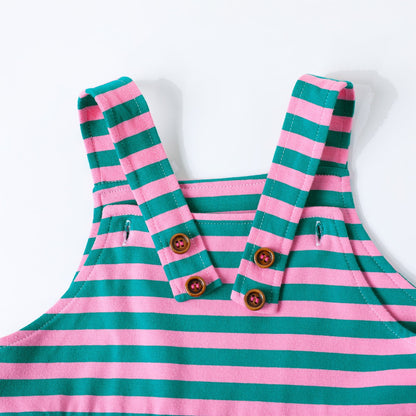 HILEELANG 2-8T Toddler/Little Girls Green Pink Stripe 100% Cotton Dress