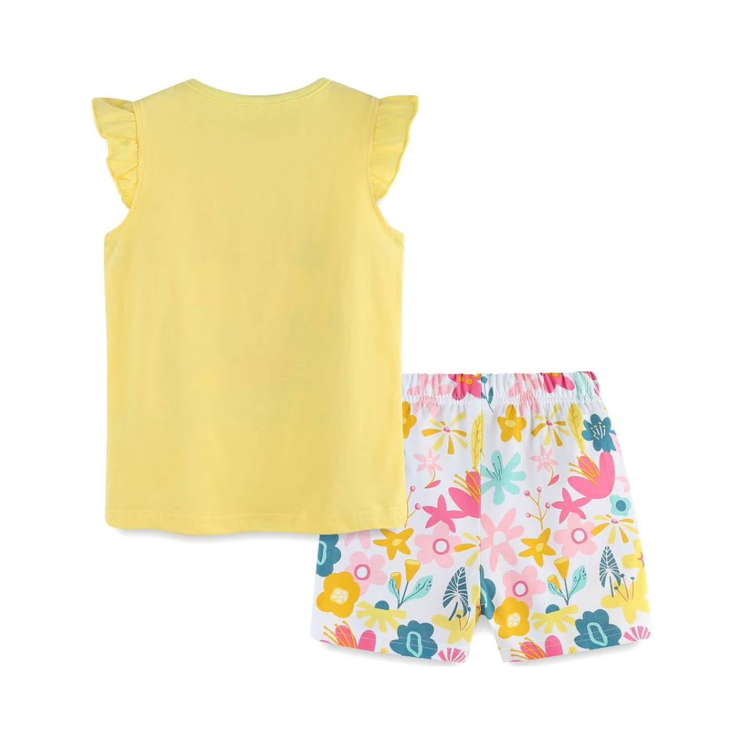 HILEELANG Toddler Girl Summer Short Sets Outfits Cotton CrewNeck Yellow Fox Short Sleeve Playwear 2PC Sets 2T