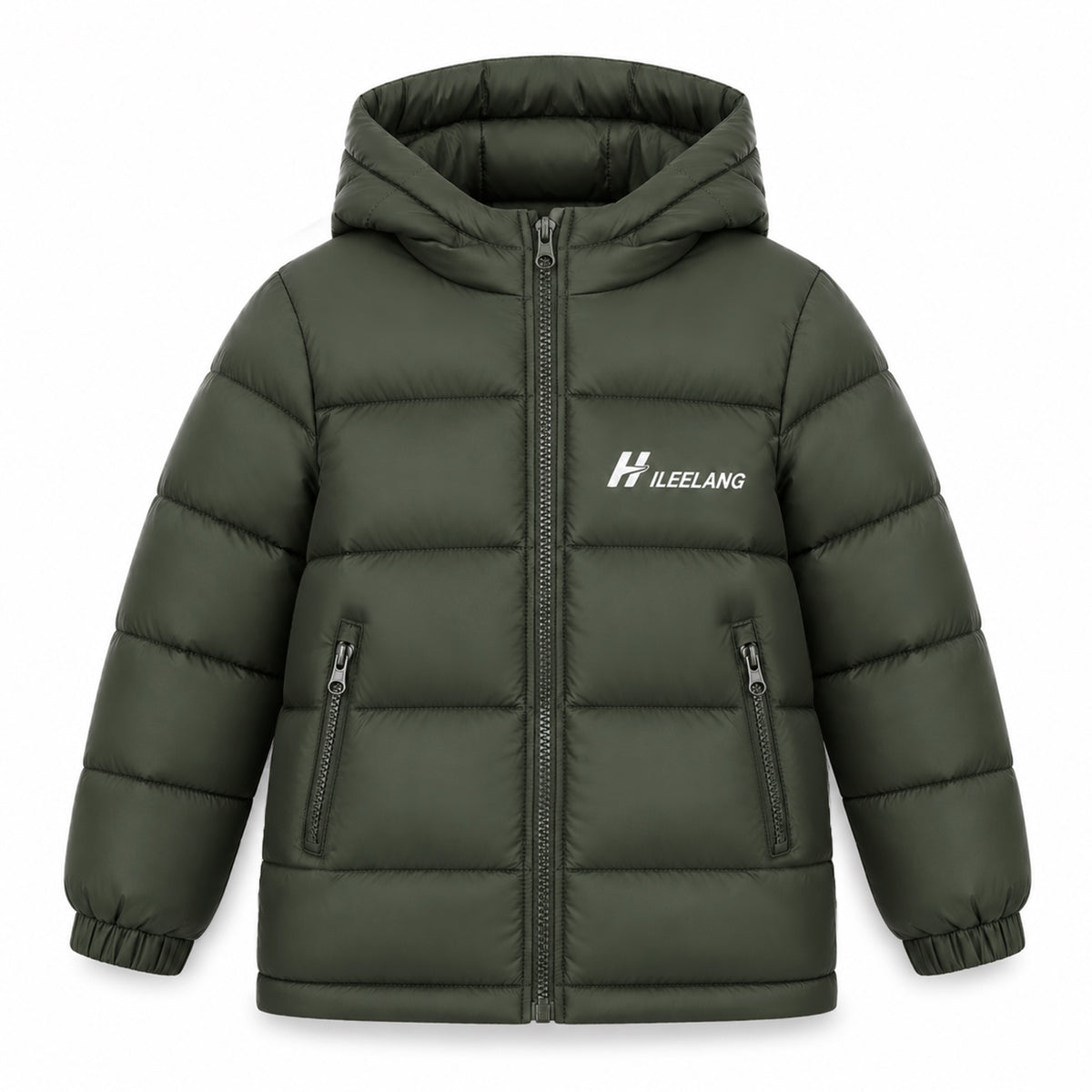 HILEELANG Kids Hooded Lightweight Puffer Jacket, ILEELANG Boys Girls Warm Quilted Winter Coat Army Green