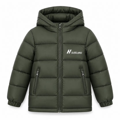 HILEELANG Kids Hooded Lightweight Puffer Jacket, ILEELANG Boys Girls Warm Quilted Winter Coat Army Green