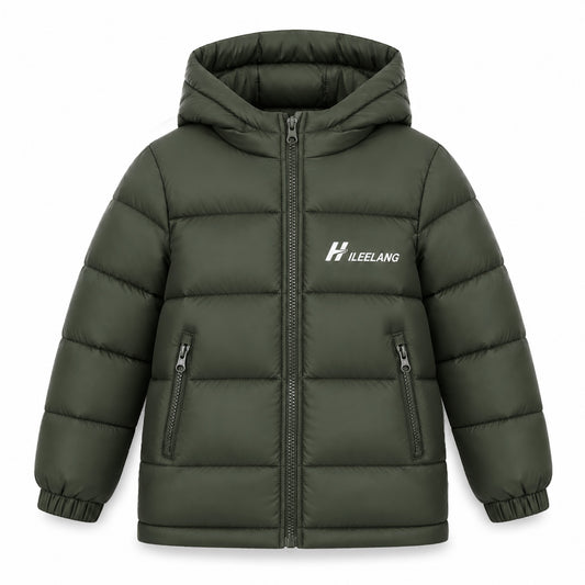 HILEELANG Kids Hooded Lightweight Puffer Jacket, ILEELANG Boys Girls Warm Quilted Winter Coat Army Green