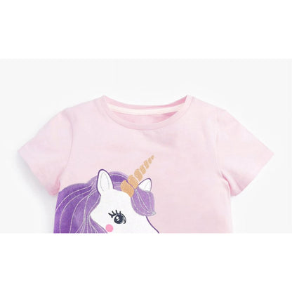 HILEELANG Toddler Girl Cartoon Princess Cotton Jersey T-Shirt & Shorts Set, 2-Piece Outfit