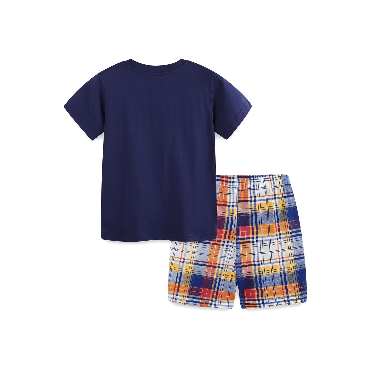 HILEELANG Toddler Boys 100% Cotton Construction Truck Plaid Short Set