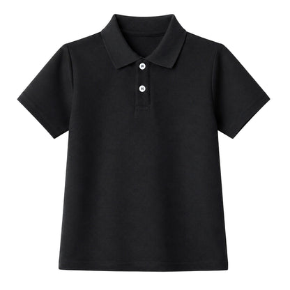 HILEELANG 5-14 Years Boys Polo Shirts 2 Pack, White and Black Short Sleeve Collared Shirts for Kids, Cotton Blend School Uniform Polo for Boys