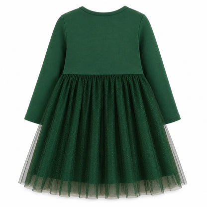 HILEELANG  Girls Fox Pocket Layered Dress, Long Sleeve 2-7Y