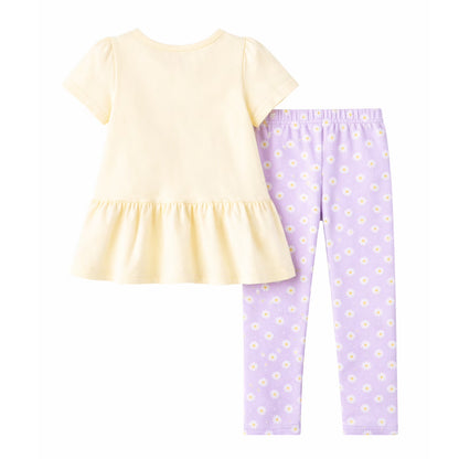 HILEELANG Toddler Girls 100% Cotton Daisy Bloom Peplum Legging Set