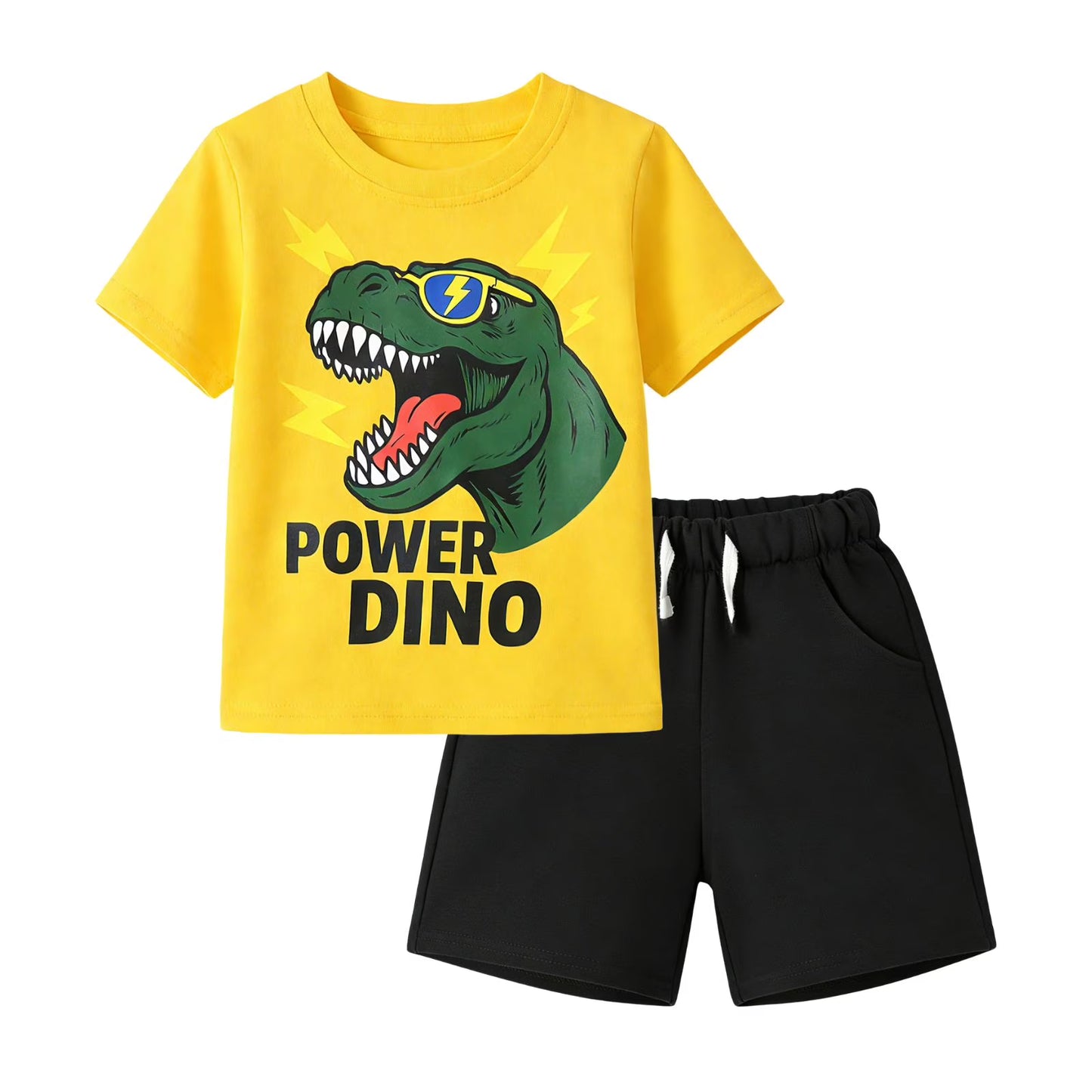 HILEELANG 2-7T Toddler/Little Boys Power Dino Sunglasses Graphic 100% Cotton 2-Piece Outfit