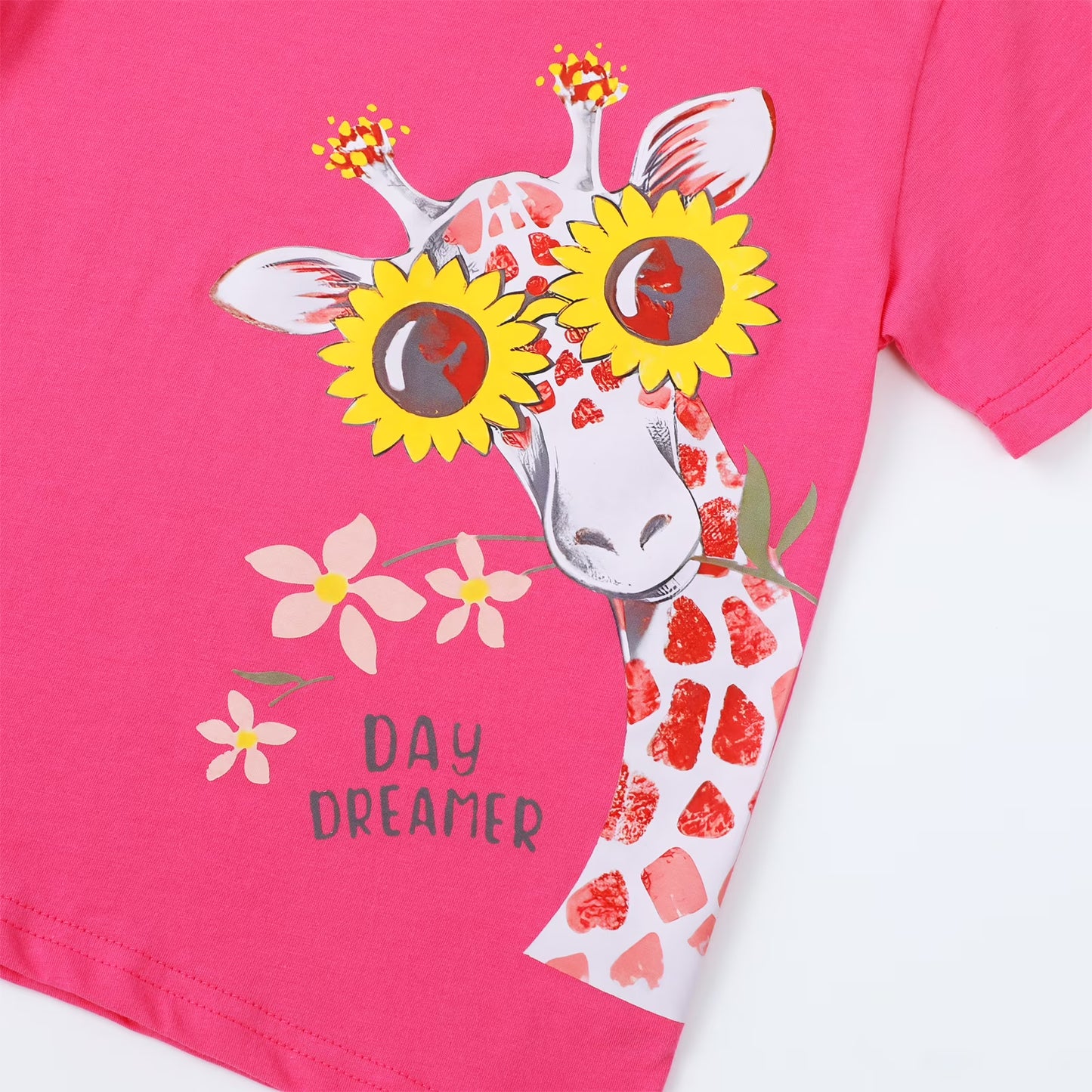 HILEELANG 2-7T Toddler Little Girls 3-Pack T-Shirts Flamingo Giraffe Flower Graphic 100% Cotton Short Sleeve Summer Tees White Pink Purple