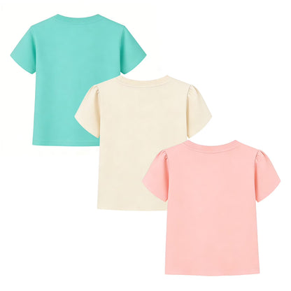 HILEELANG 2-7T Toddler/Little Girls 100% Cotton 3 Pack Cute Food Graphic Short Sleeve T-Shirt