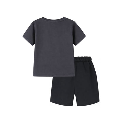 HILEELANG 4-13 Little/Big Boys Charcoal Basketball Graphic Cotton Blend Tops & Shorts Set