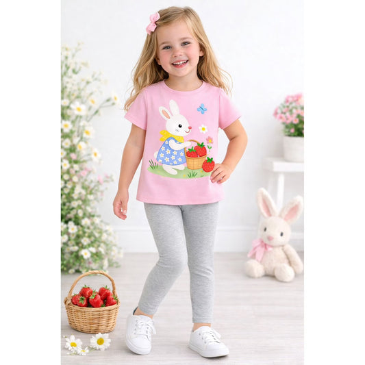 HILEELANG Toddler Girls 100% Cotton Bunny Strawberry Legging Set