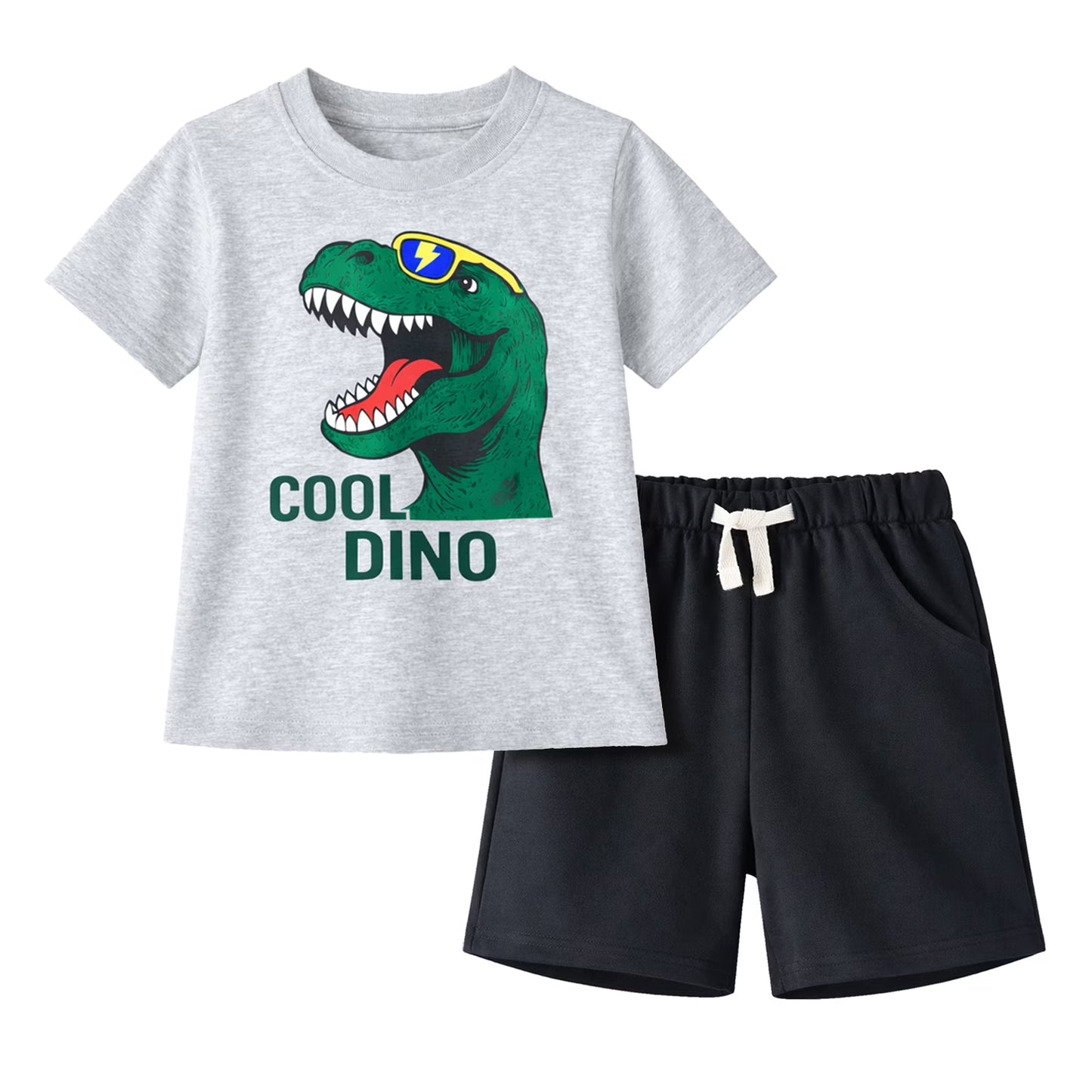 HILEELANG Toddler Boys 100% Cotton Cool Dino T-Rex Short Set