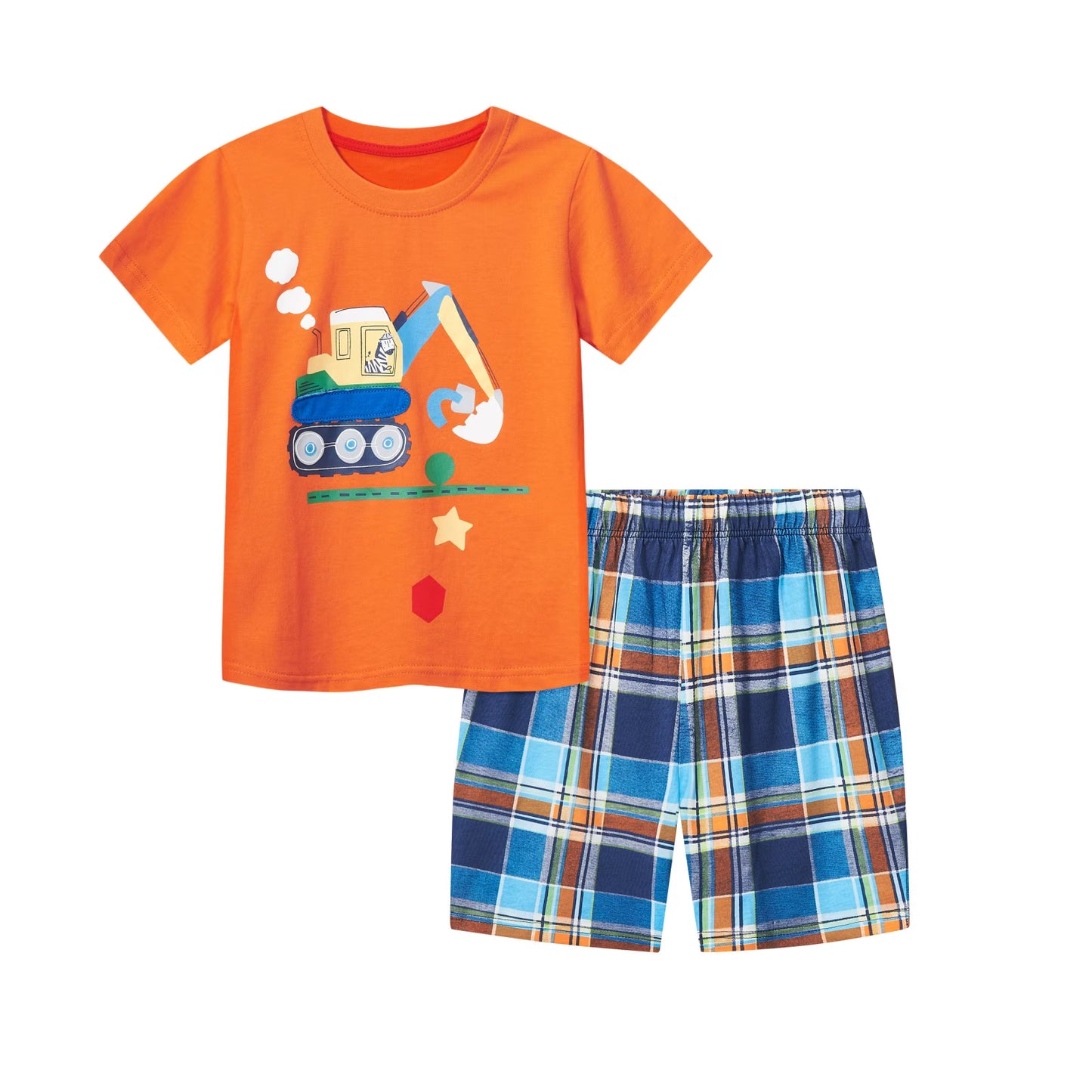 HILEELANG Toddler Boy's Excavator Print Crew Neck T-Shirt Shorts Outfit Set 3Y