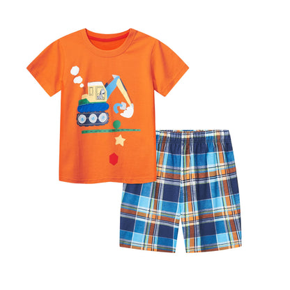 HILEELANG Toddler Boy's Excavator Print Crew Neck T-Shirt Shorts Outfit Set 3Y
