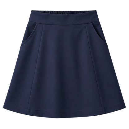 HILEELANG 4-13 Little Big Girls 2 Pack Skorts Navy and Khaki with Built-in Shorts School Uniform Skirt Set Kids Elastic Waist with Pockets Scooter