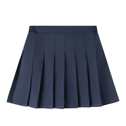 HILEELANG Little Girl School Uniform Pleated Scooter Skirt With Under Shorts Navy Blue Pull On Elastic Waist Skirt