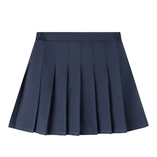 HILEELANG Little Girl School Uniform Pleated Scooter Skirt With Under Shorts Navy Blue Pull On Elastic Waist Skirt