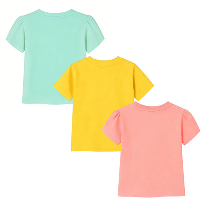 HILEELANG 2-7T Toddler/Little Girls 100% Cotton 3 Pack Fruit Graphic Short Sleeve T-Shirt