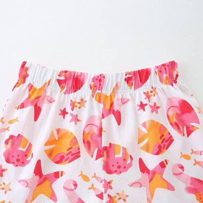 HILEELANG Toddler Girl Summer Short Outfits Cotton CrewNeck Pink Sea Horse Short Sleeve Playwear 2PC